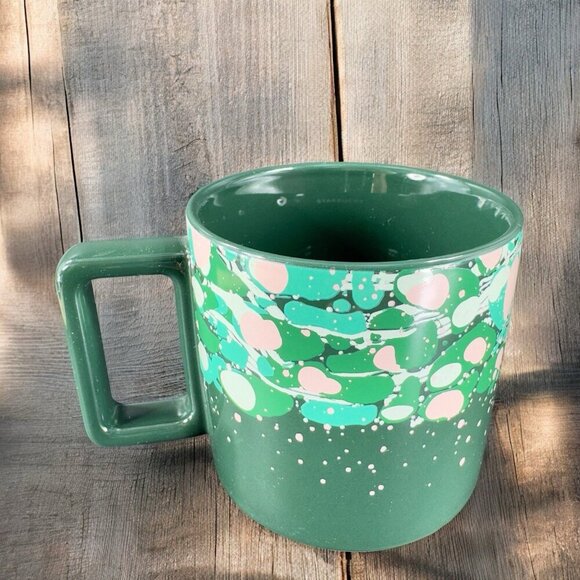 Starbucks Holiday Venetian Marble Forest Green Ceramic Coffee Mug 12oz Cup - Picture 2 of 11
